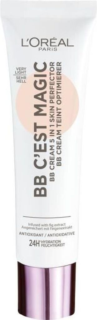 L'Oréal Paris BB Crème C'est Magic 5-in-1 Moisturising Tint Cream 24H For All Skin Types Light and Natural Coverage SPF 11 Tint Very Bright 01 30ml