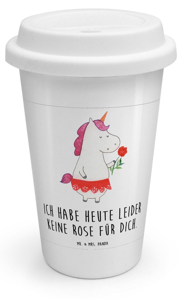 Mr. & Mrs. Panda Mehrwegbecher Einhorn Dame - Weiß - Geschenk, Freundin, Unicorn, ToGo Kaffeebecher, keramik, To Go, Frau, Thermobecher, Bachelore...