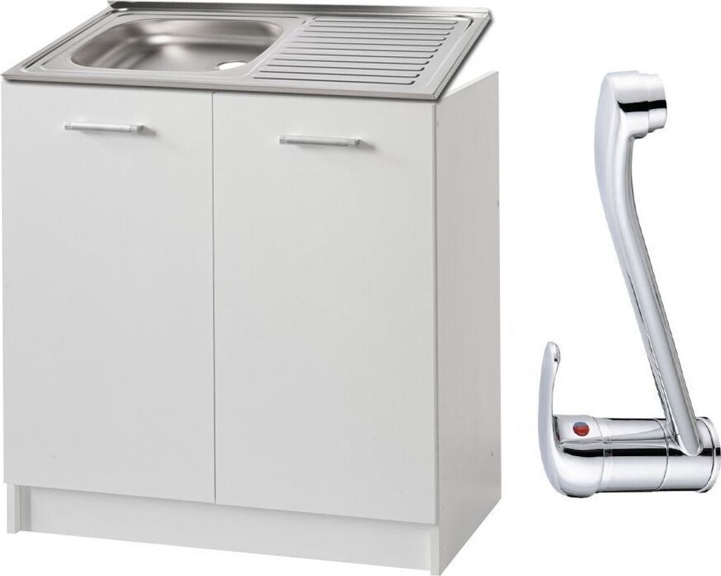 Stamar | Kuchynská skrinka, s drezom, batéria 80 cm, biela Obrázok produktu 