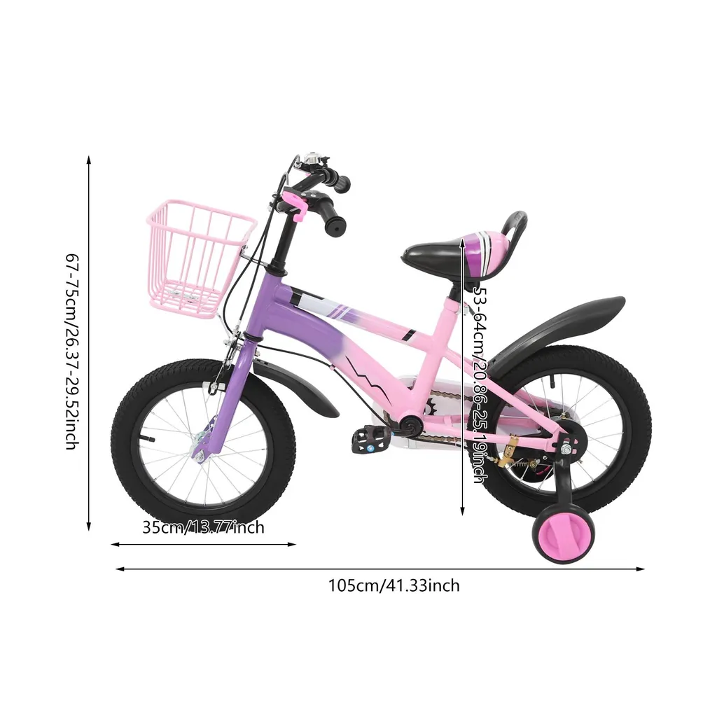 Vélo enfant violet 14 pouces avec stabilisateurs et cadre robuste - 4