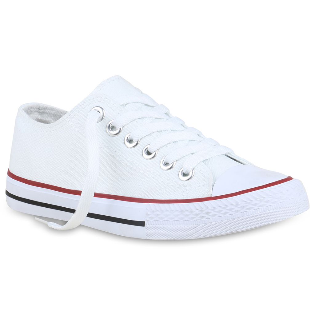 Mytrendshoe Damen Sneaker Low Basic Turnschuhe Freizeit Schuhe Schnürer Flats 822373, Farbe: Weiß, Größe: 36