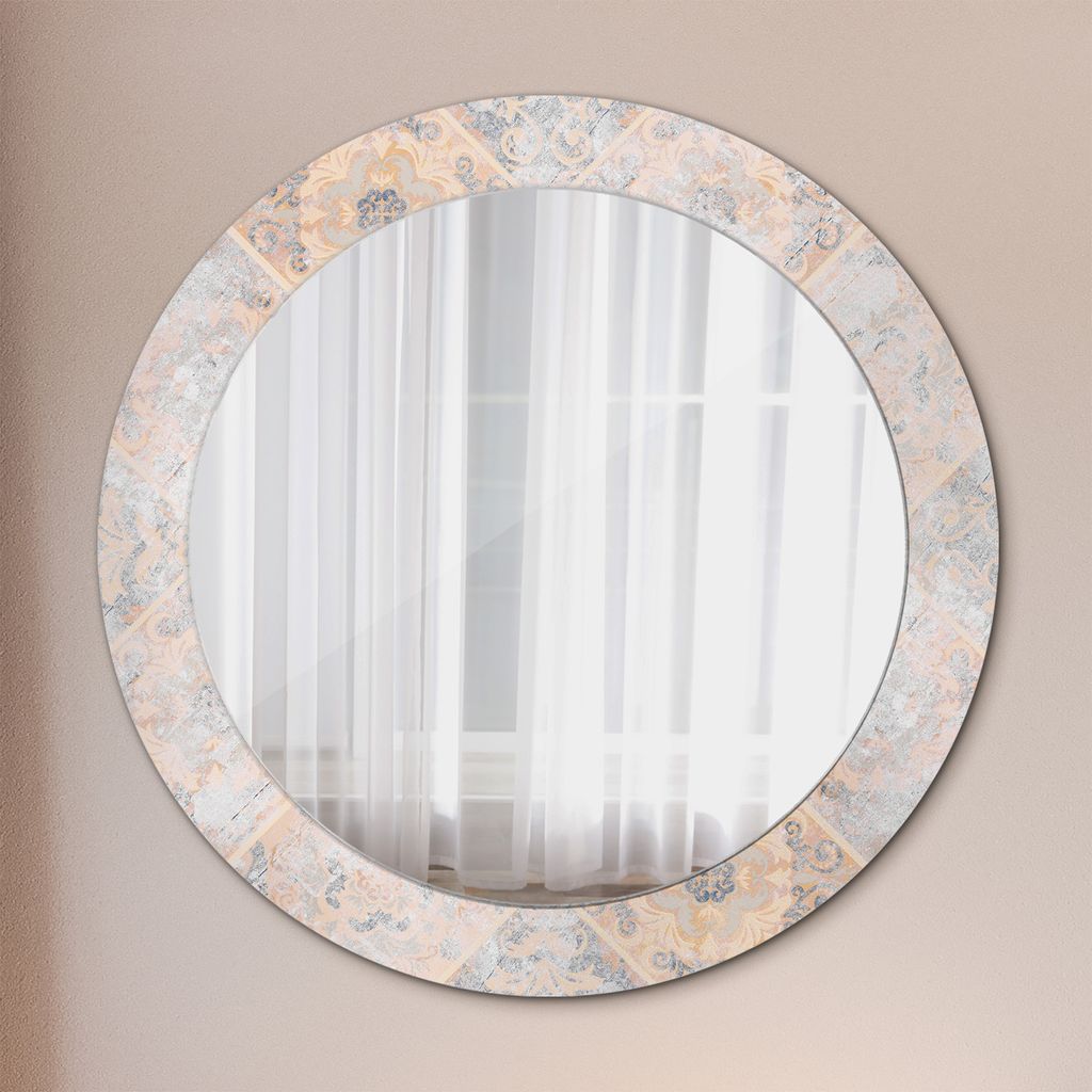 Ø70cm Spiegel - Glasrahmen mit Aufdruck - Wandspiegel Schlafzimmer - Shabby Mosaik