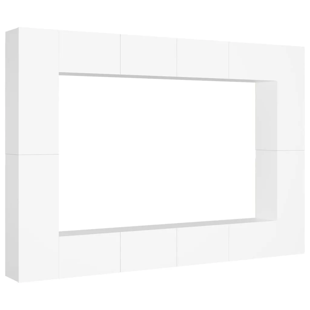 Ensemble meuble TV blanc 8 éléments en bois composite modulable
