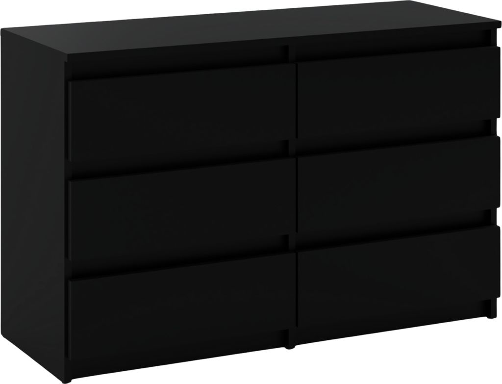 Kommode mit 6 Schubladen Schwarz Matt 100x33,5x71,5 Sideboard Schubladenschrank für Wohnzimmer Schlafzimmer Stauraum Möbel Kleiderschrank