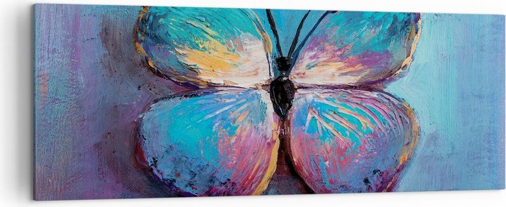 Bild auf Leinwand - Leinwandbild - Einteilig - Handschriftlich Schmetterling Blau - 140x50cm Wand Bild Wanddeko Wandbilder Leinwanddruck Bilder Wan...