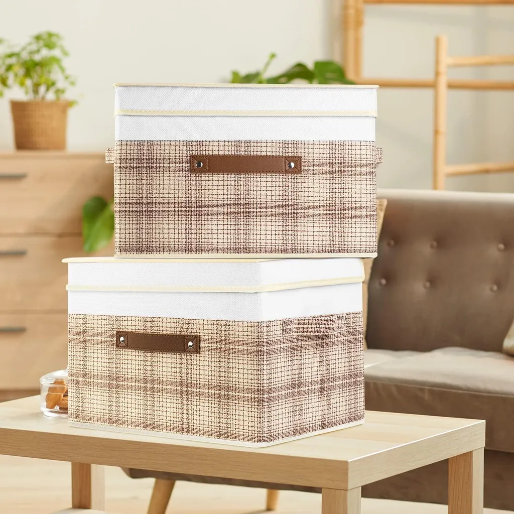 Boîte de Rangement Pliable et Lavable Motif Patchwork - Marron Clair