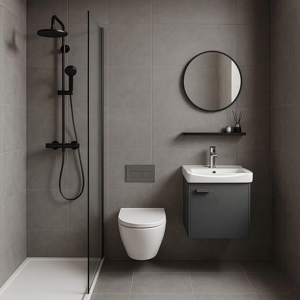 Lave-mains suspendu gris 40cm avec vasque en céramique intégrée - 2
