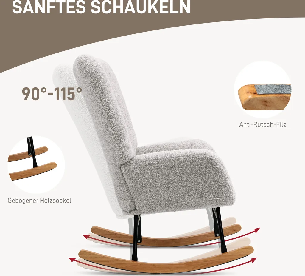 HOMCOM Sedia a Dondolo Teddy: Test Comfort e Solidità Grigio - 4