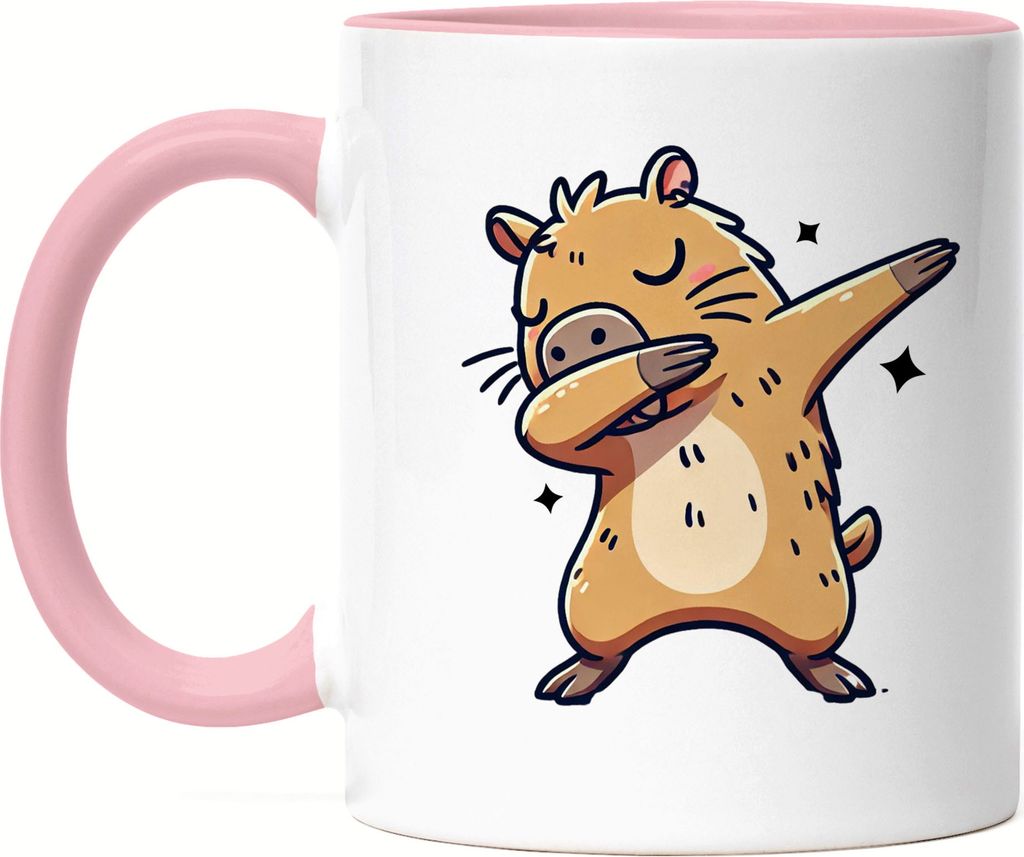 Dab Dabbing Capybara Tasse rosa lustig Wasserschwein Tanz für Tierliebhaber Nagetier