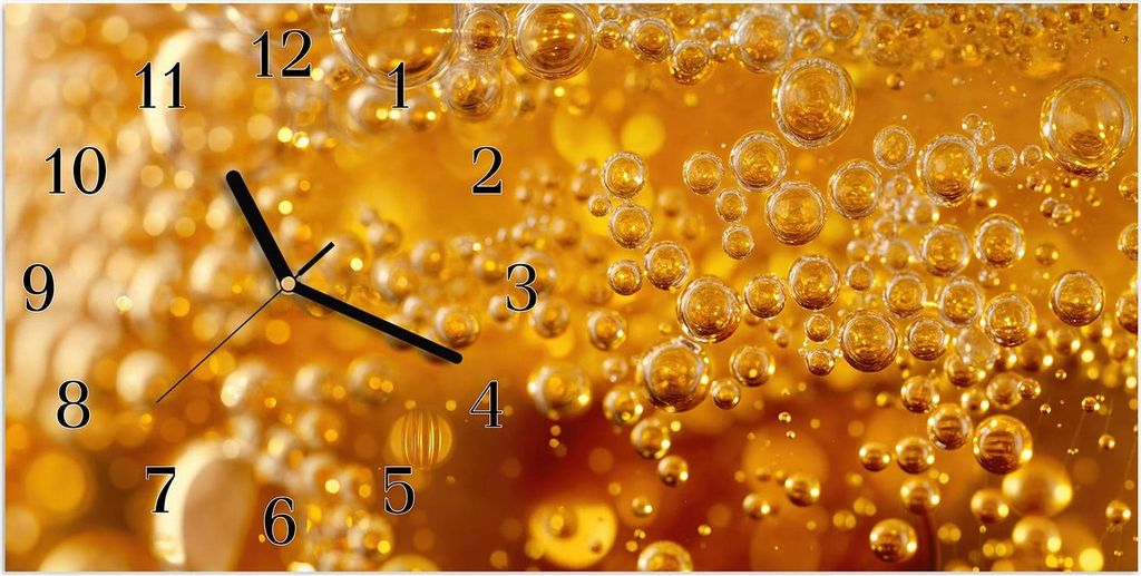 Wanduhr aus Glas mit Motiv Sprudelnde Blasen- 60 x 30 cm - inkl. Aufhängesystem