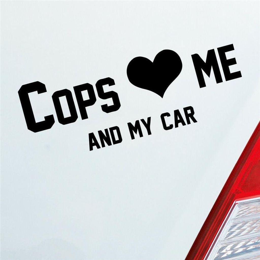 Auto Aufkleber Cops love me Tuning Polizei 10x36 cm Schwarz Glanz Sticker Heckscheibenaufkleber