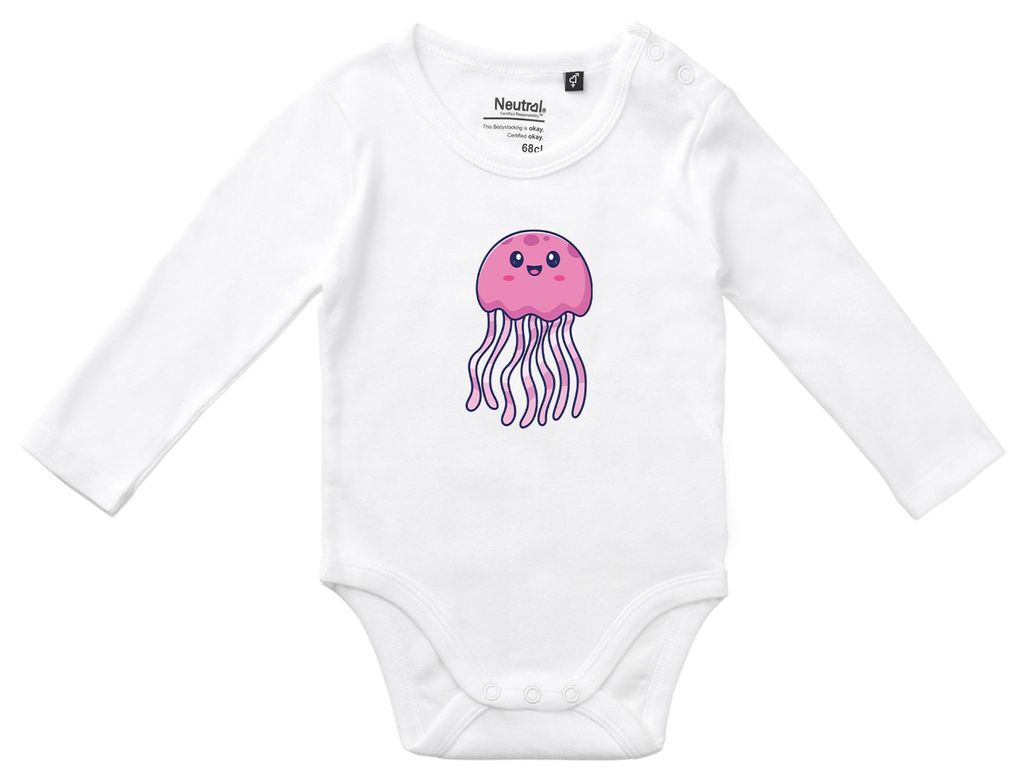 Huuraa Baby Body Qualle Comic 68 White Baumwolle Fairtrade Langarmbody Geschenkidee