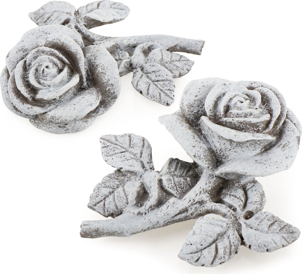 com-four 2x Grabdekoration Rose - Gedenkstein in Form einer Rosenblüte mit Blättern und Stengel - wetterfester Grabschmuck - Trauerstein