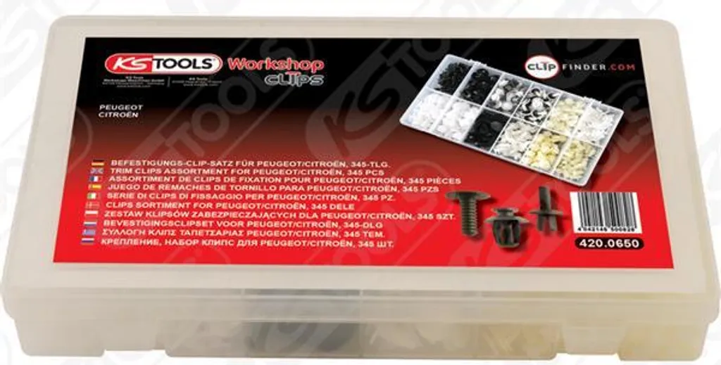 Coffret KS TOOLS 420.0650 de 345 clips de fixation pour automobile PSA