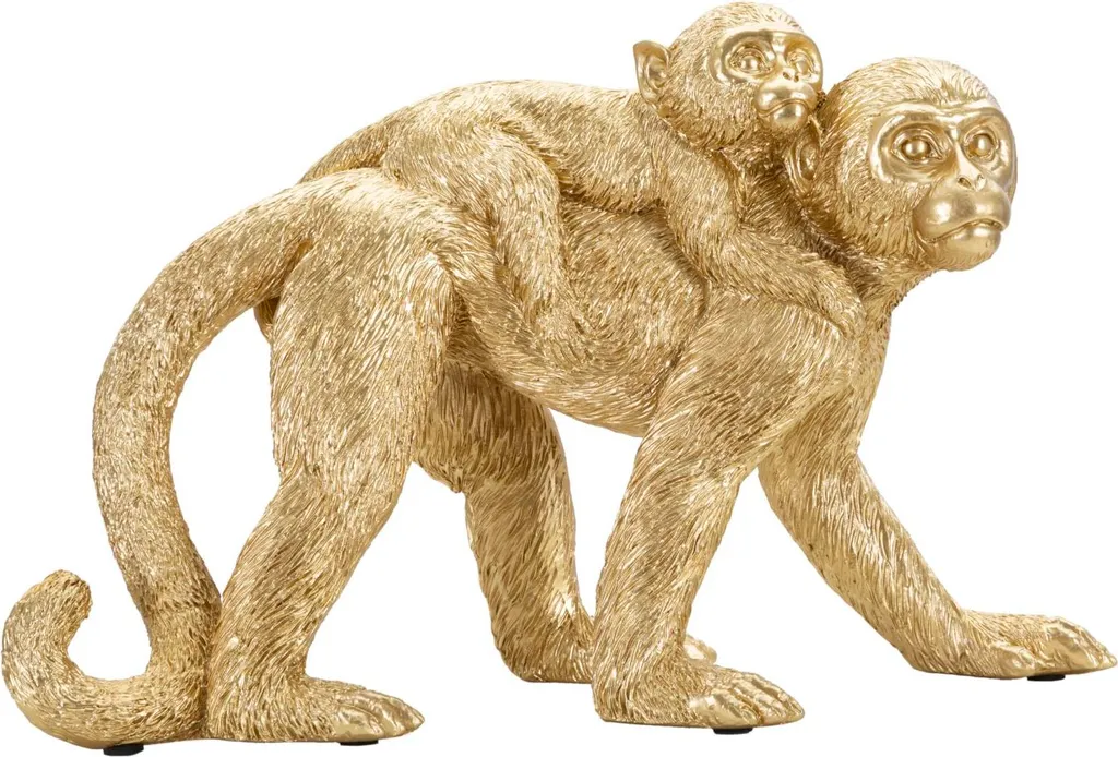 Mauro Ferretti Déco Singe avec Bébé en Résine Dorée 29,5x11,5x18,5 cm