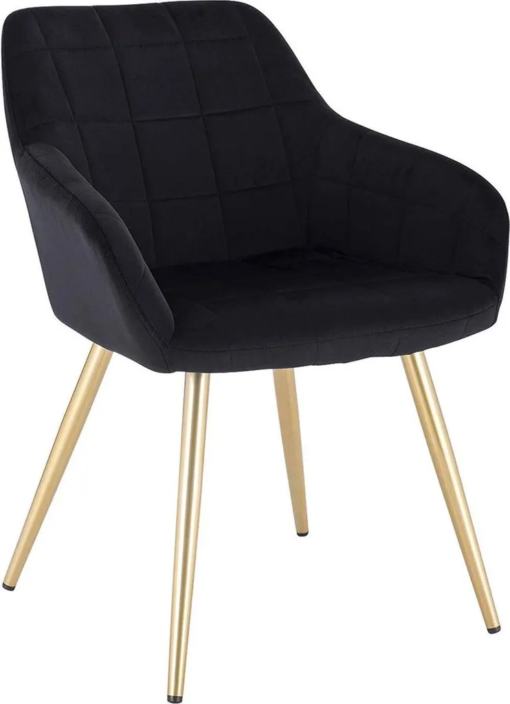 Happyment Stoel Ziva Chaise de Salle à Manger Noir Velvet Pieds Dorés