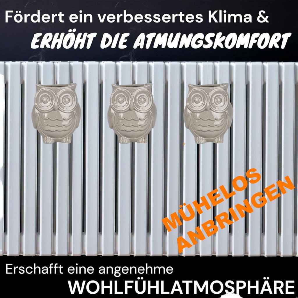 3er Set Luftbefeuchter Heizung Eule grau Raumbefeuchter Produktbild 8