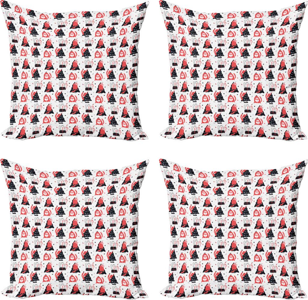 ABAKUHAUS Winter Kissenbezug Set (4 Stück), Katzen Vorbereitung auf Weihnachten, Moderner Doppelseitiger Digitaldruck, 45 cm x 45 cm, Weiß und Coral