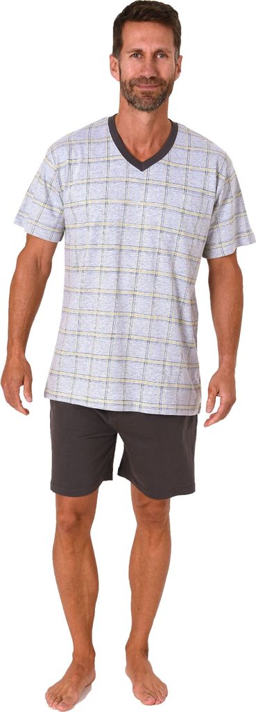 Normann Herren Schlafanzug kurz Shorty Pyjama in melange Optik ; grau , 48