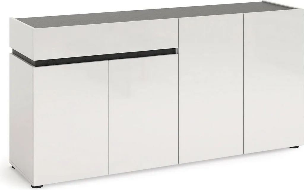 Beinette Buffet Blanc Laqué 160x42x80 cm, 2 Étagères - Fabriqué en Italie