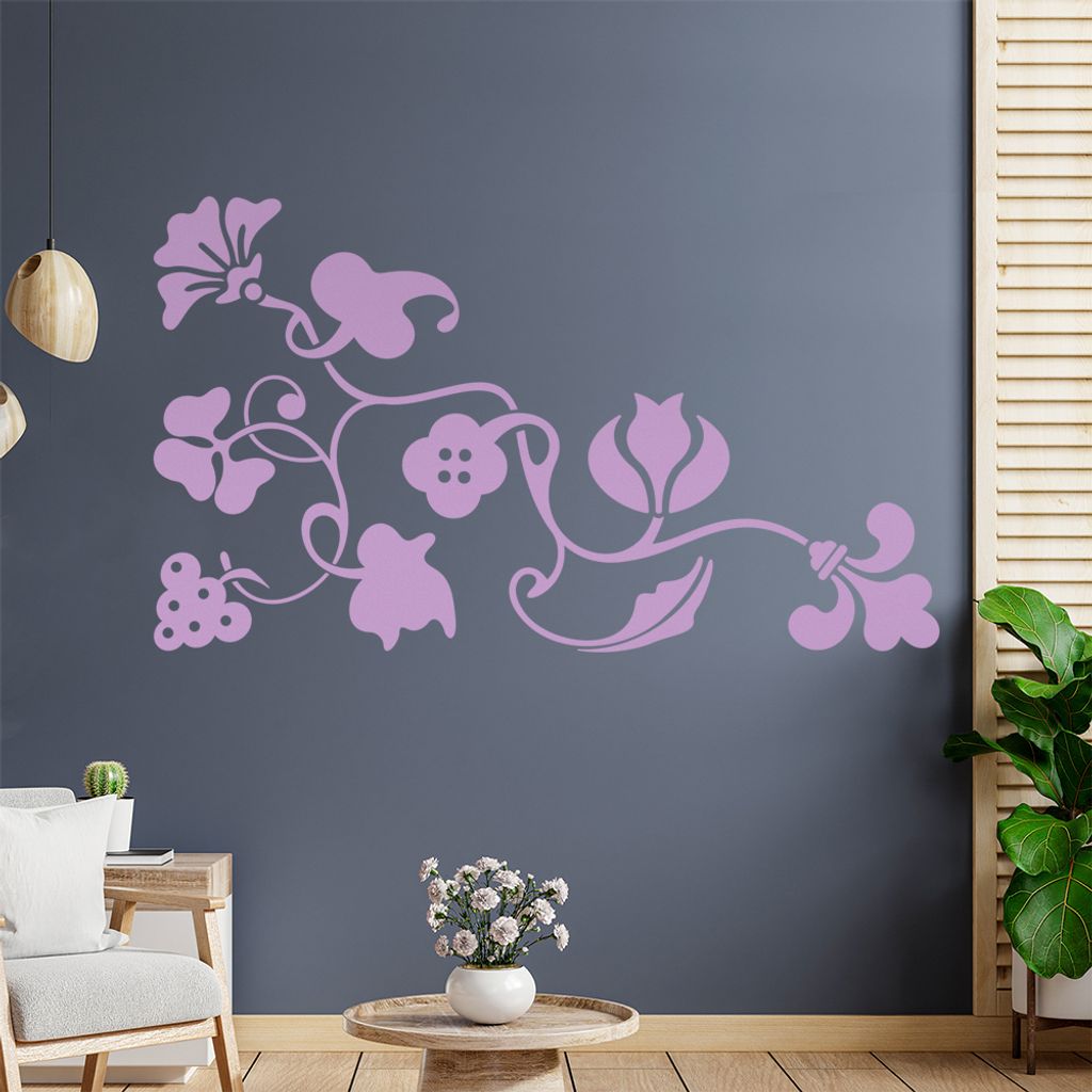 Eckeornament -Blüten - Traube Wandtattoo in 6 Größen - Wandaufkleber Wall Sticker - Dekoration, Küche, Wohnzimmer, Schlafzimmer, Badezimmer