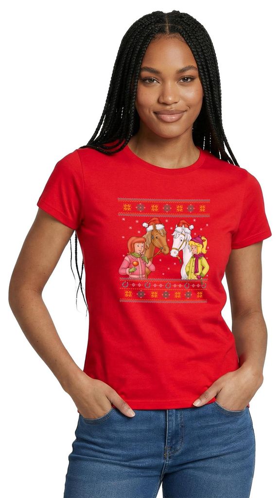 Spreadshirt Bibi und Tina Amadeus Sabrina Weihnachts-Design Frauen T-Shirt, XL, Rot