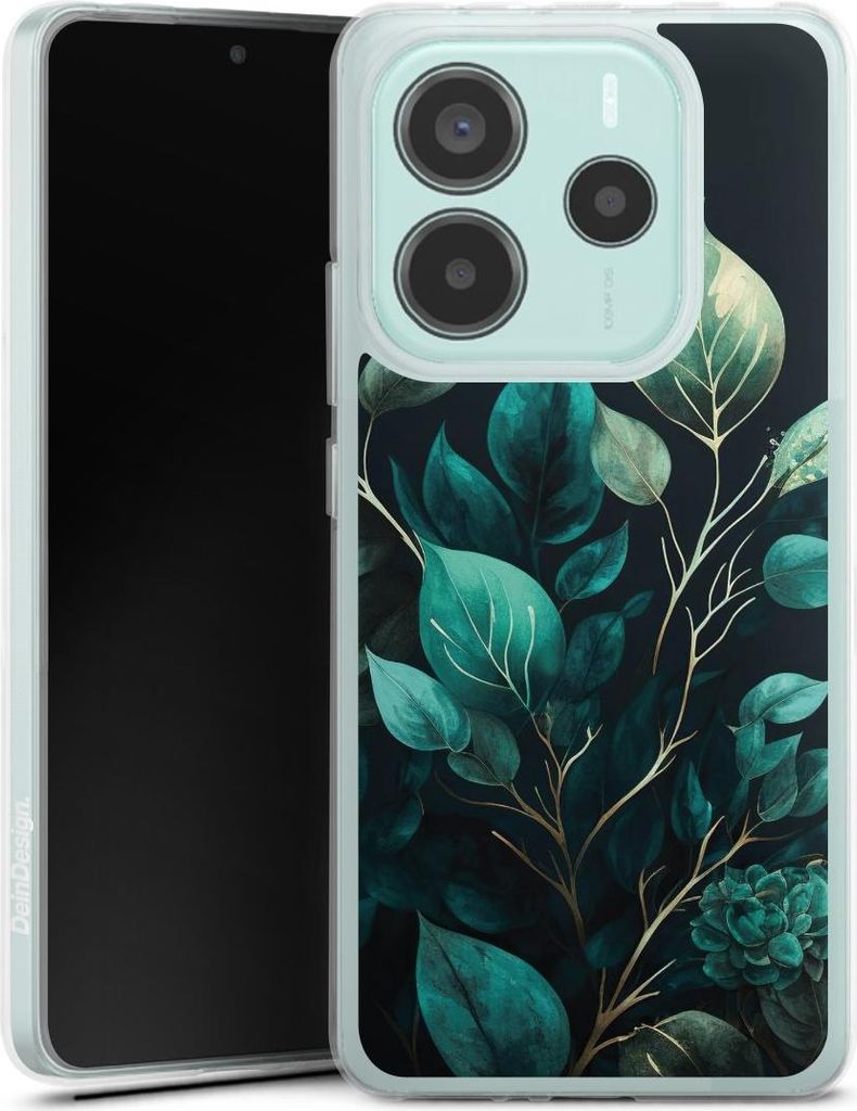 DeinDesign Handyhülle für Xiaomi Redmi Note 14 5G Silikon Hülle Case Smartphone Schutzhülle Blätter schwarz Eukalyptus