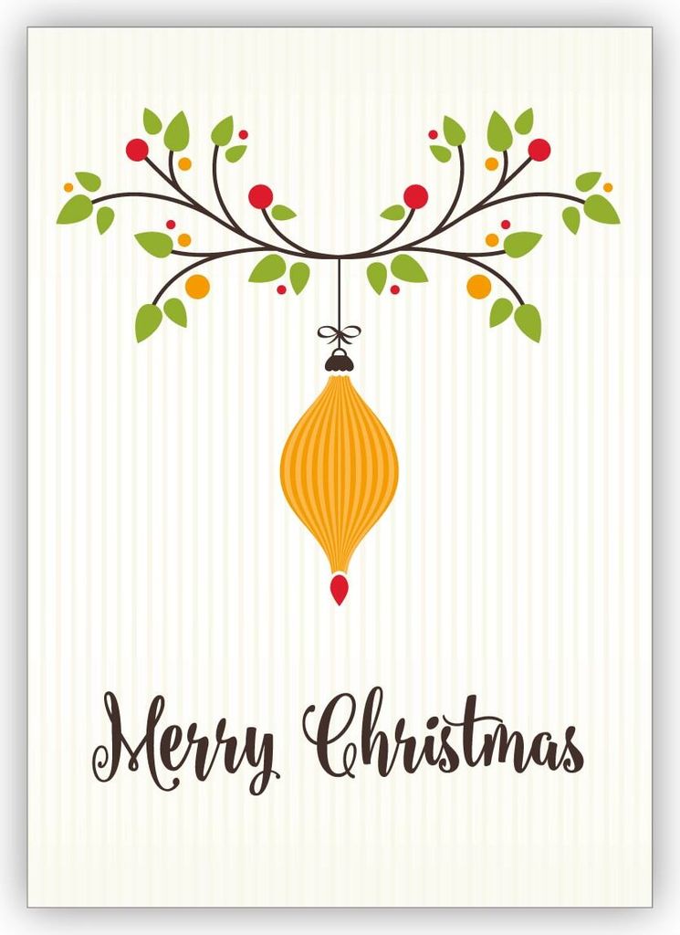 4x Elegante englische Weihnachtskarte mit Weihnachtsschmuck: Merry Christmas