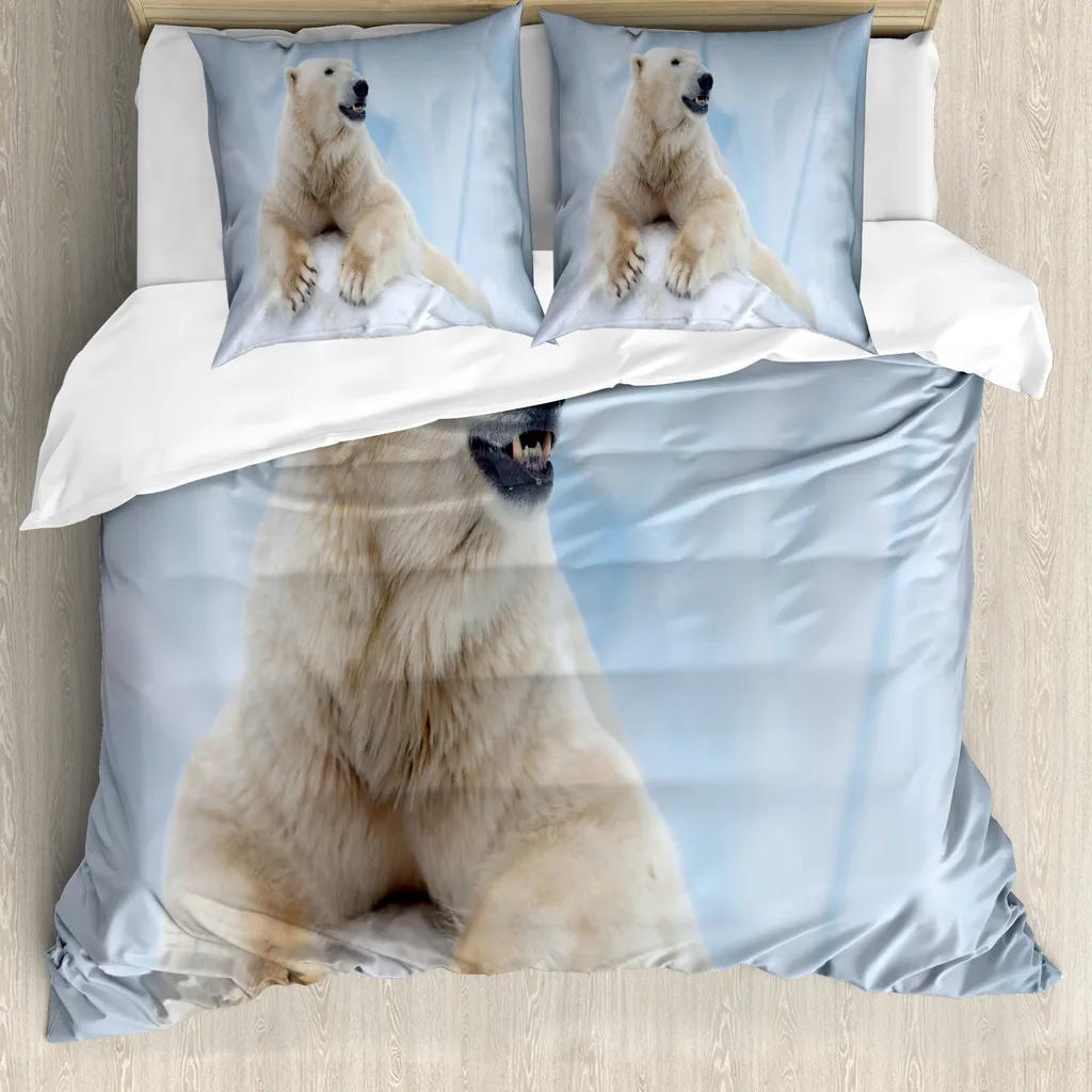Copripiumino Moderno Orso Polare ABAKUHAUS 155x220 Bianco/Azzurro