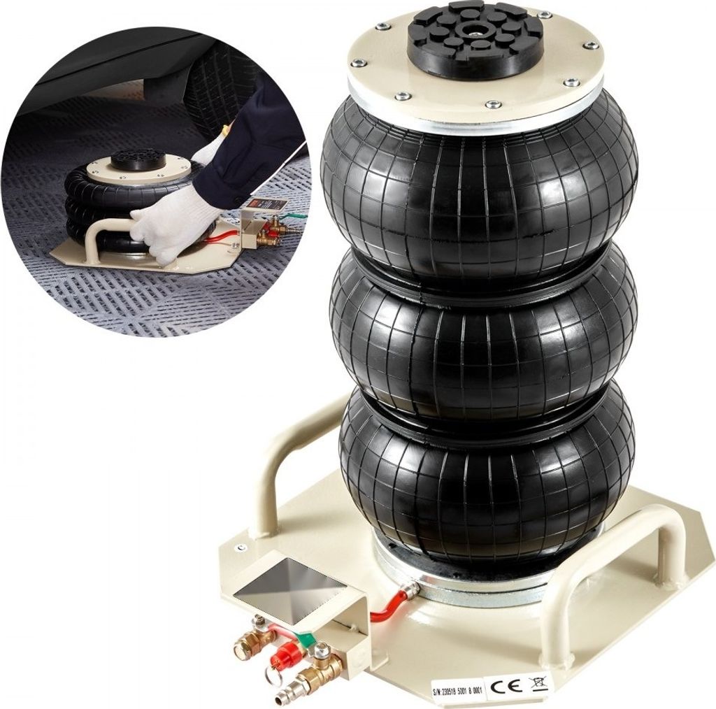 Luft-Wagenheber 3t - Weißer Luftheber mit dreifachem Beutel - Hubhöhe 140-450mm - Luftheber für SUV, Lkw und Busse - 5 Minuten Hub-Zeit