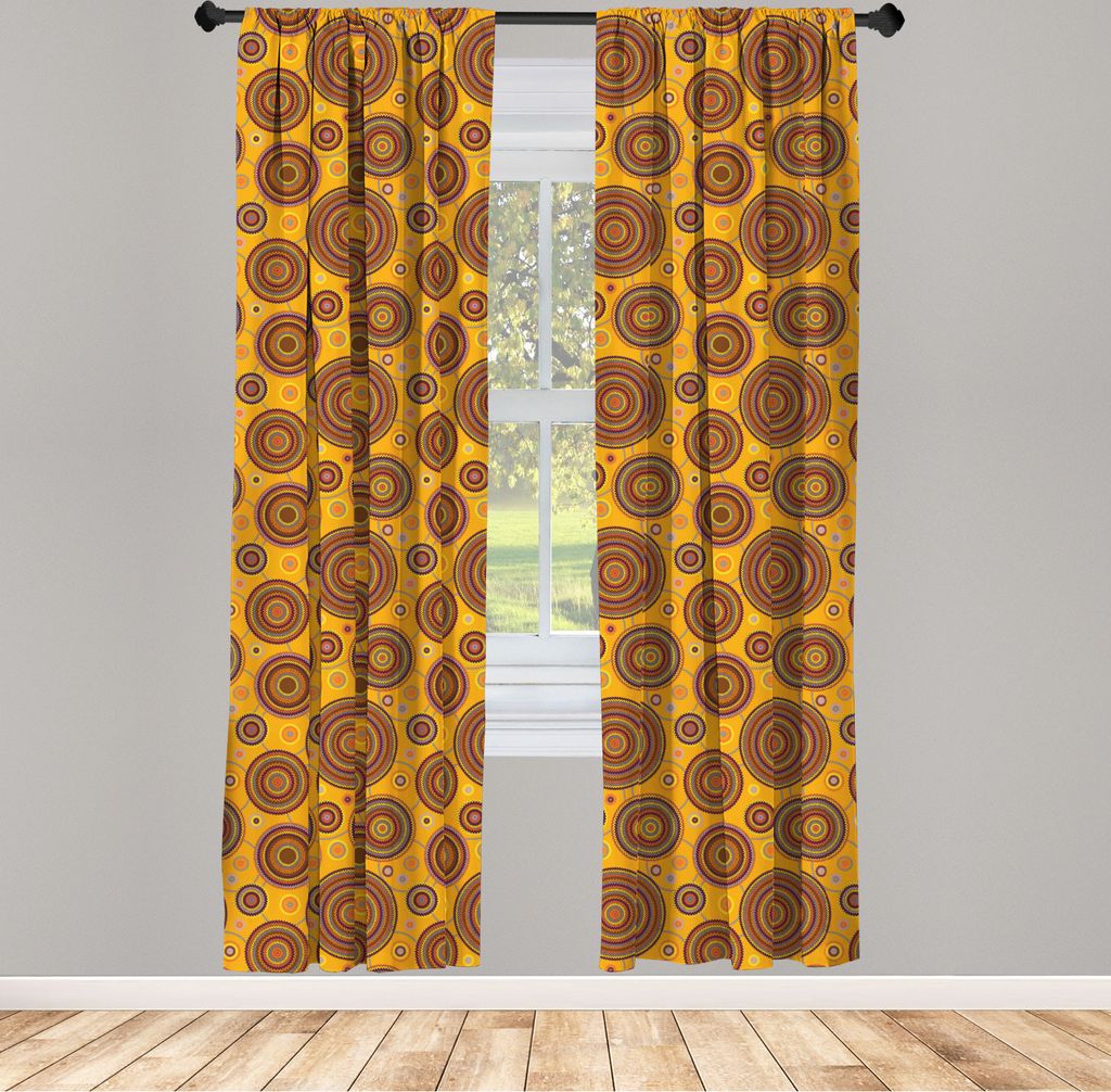 ABAKUHAUS Retro Vorhänge, Gardinen, Altertümlich Stil Kreise Gewellte Streifen Pastell Childish Folk Zier Design, 2 Stück 75 x 175 cm, , Mehrfarbig