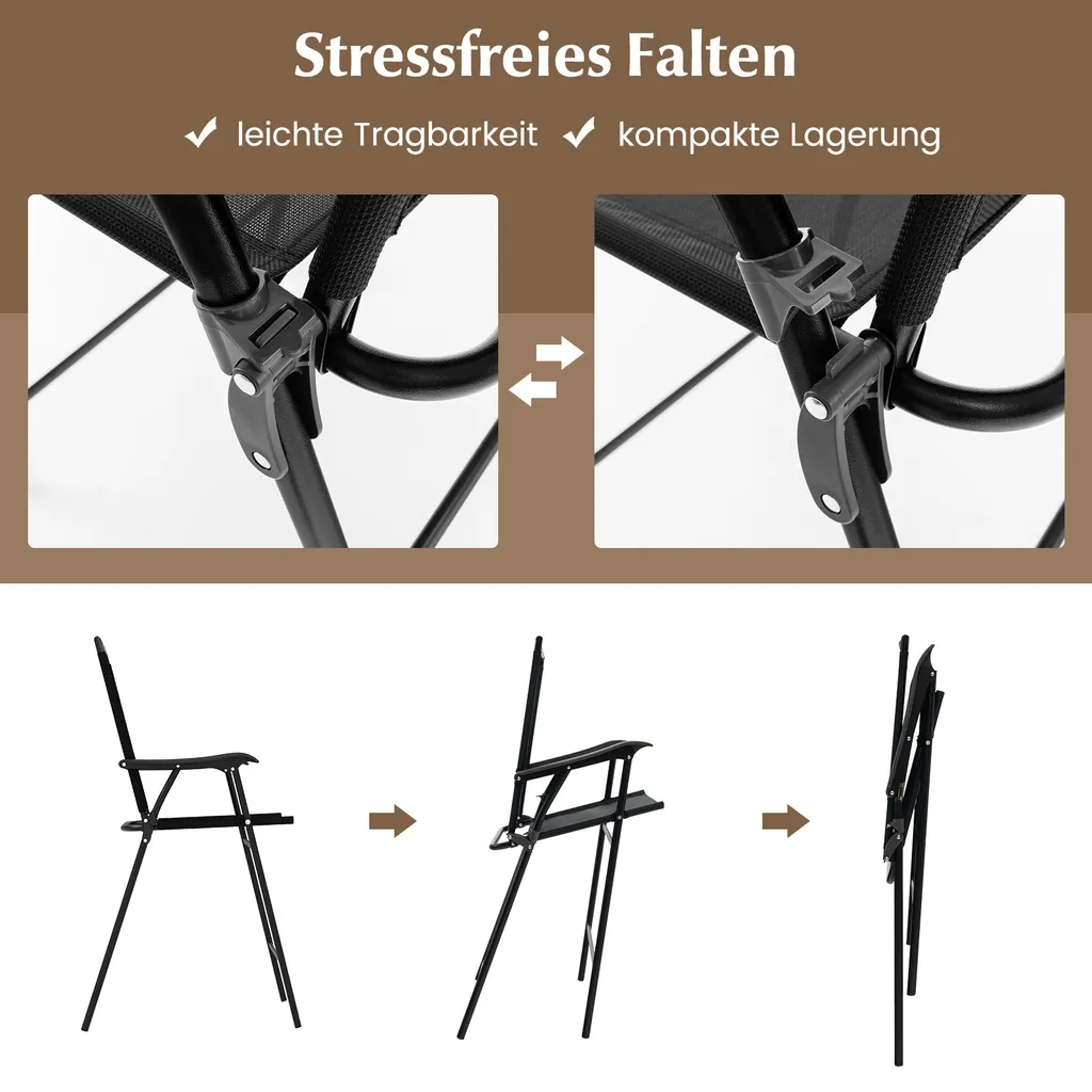 Ensemble Table de Balcon et 2 Chaises Pliantes pour Petits Espaces Noir - 7