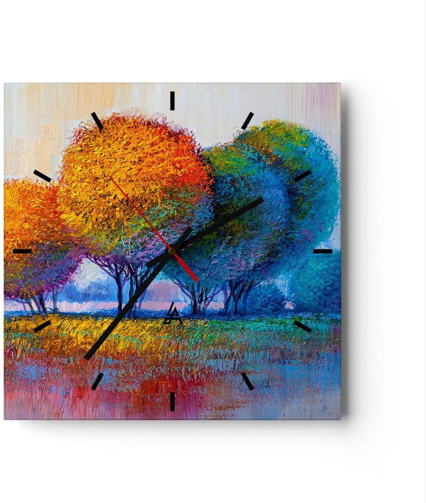 Wanduhr - Quadrat - Glasuhr - Bäume Wiese Sommer - 30x30cm - Schleichendes Uhrwerk - Lautlos - zum Aufhängen bereit - Dekoration Modern - Wanddek...