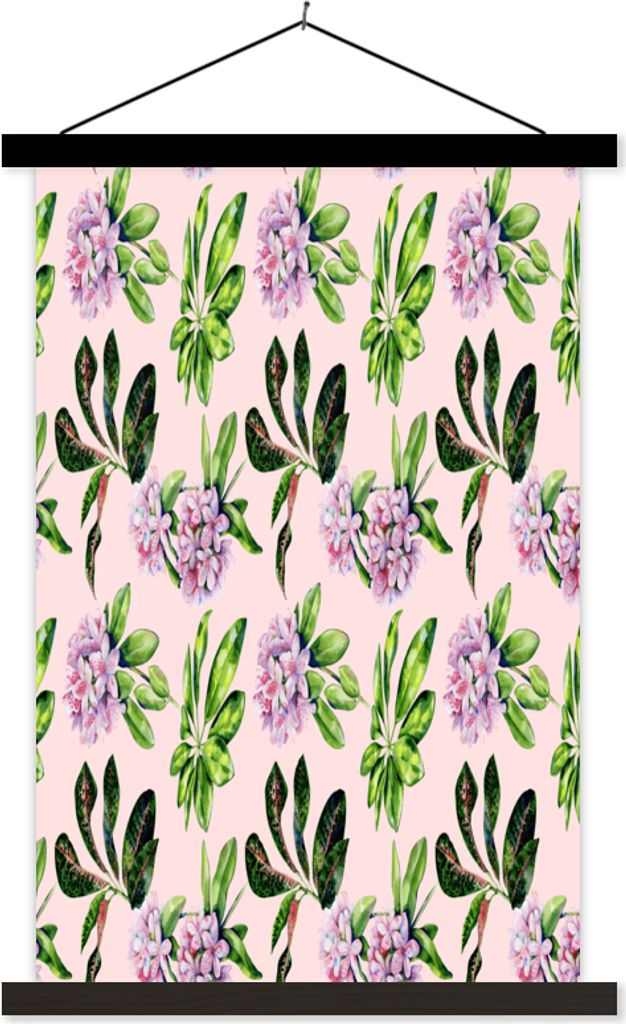 MuchoWow Textilposter Blumen - Blätter - Hortensie 40x60 cm mit schwarzem Rahmen - Wanddekorationen