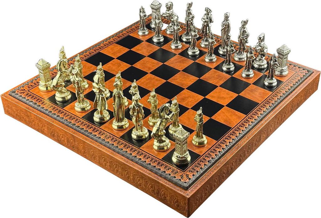 Italfama Napoleon Schach + Braun/Schwarz Kunstleder Brett 48cm