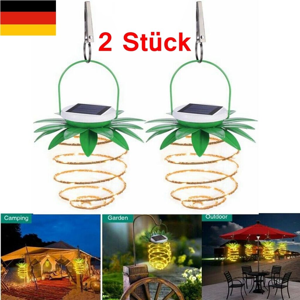 2 Stücke Solar Laterne Hängelaternen, Solarleuchten Garten Solarlampe Schnurlicht im Freien 60 LED hängende Ananas Solarleuchte IP65 Imprägnier...