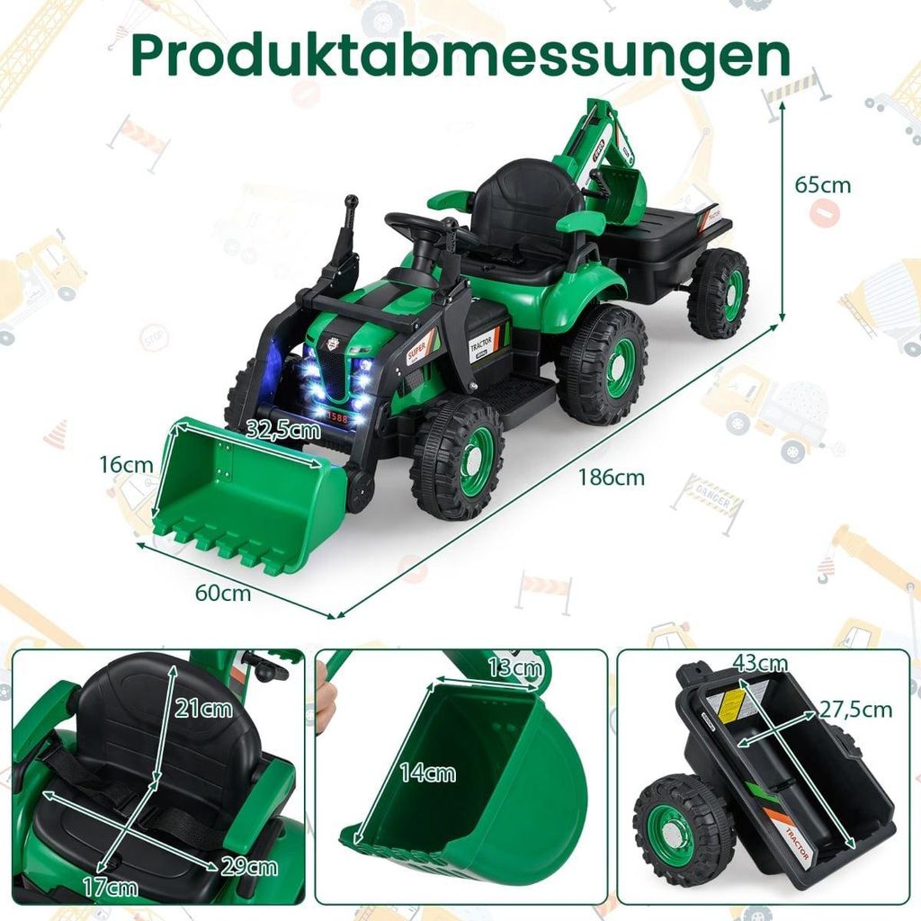 Elektrischer Aufsitztraktor mit Anhänger und Fernbedienung Produktbild 