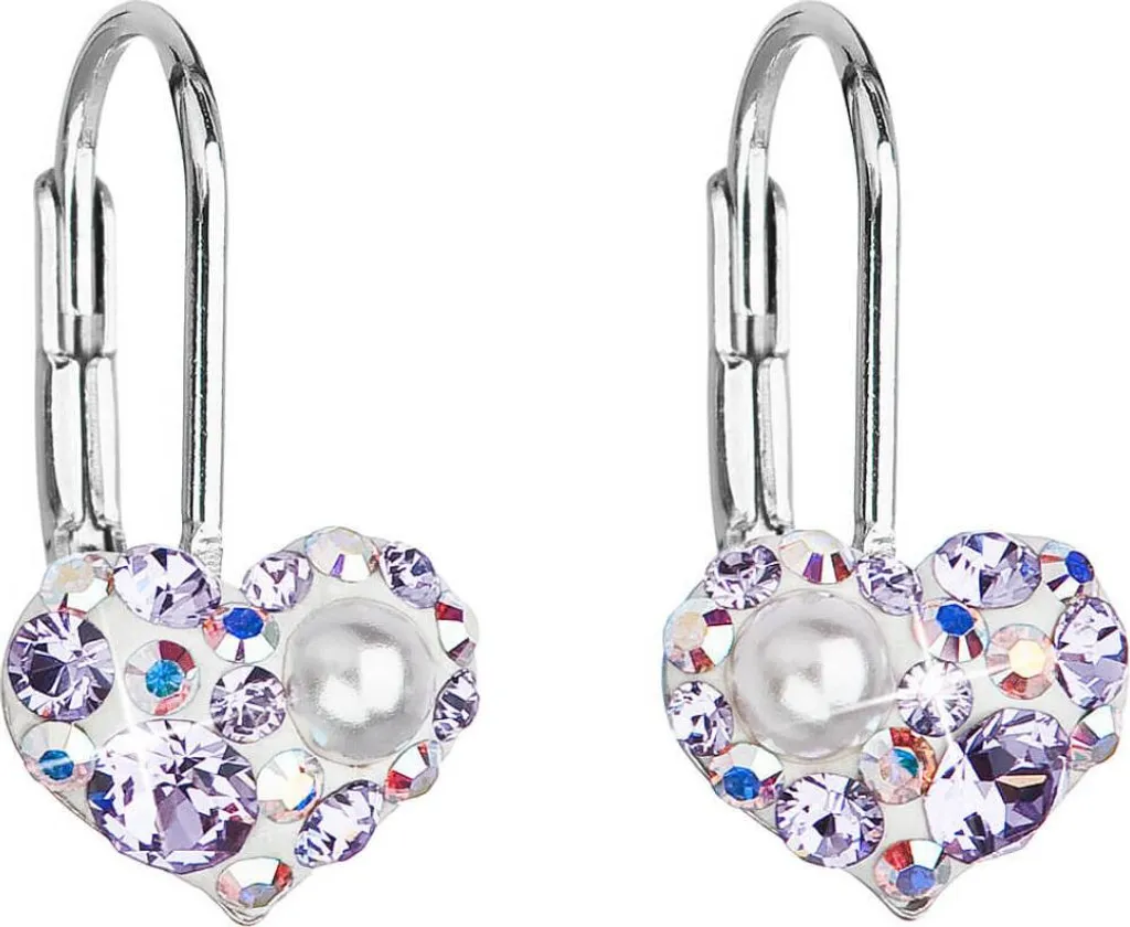 Boucles d'oreilles pendantes cœur violet et cristaux pour femme chic