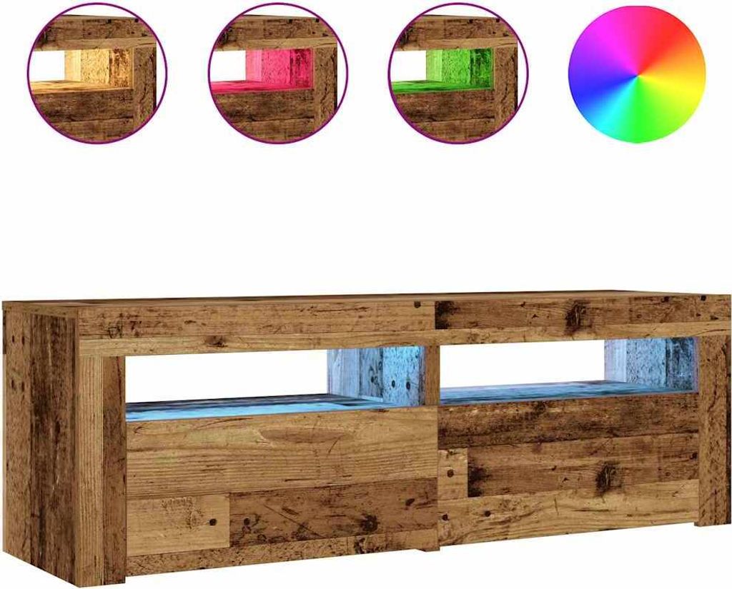 Möbel Nachttisch, 2er Set, Beistelltisch, - multifunktional& Moderne - mit LEDs Altholz-Optik 60x35x40 cm - Nachttische & -schränke CLORIS1483442