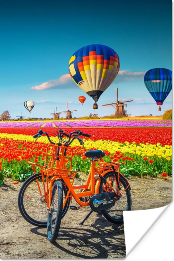 MuchoWow Poster Heißluftballon - Orange - Tulpen 120x180 cm - Kunstposter