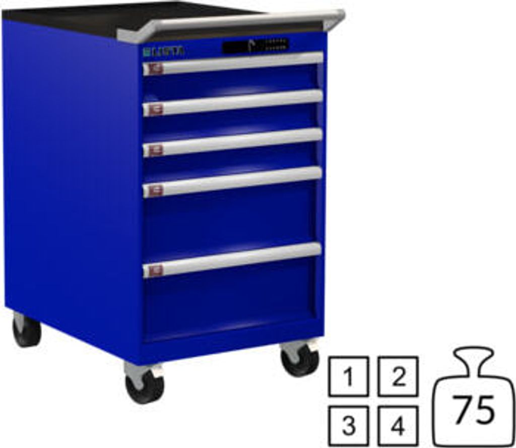 Lista Schubladenschrank - 78.158.090 - 990 x 564 x 725 mm (HxBxT) - 5 Schubladen - 75 kg - Code Lock - enzianblau (RAL 5010)
