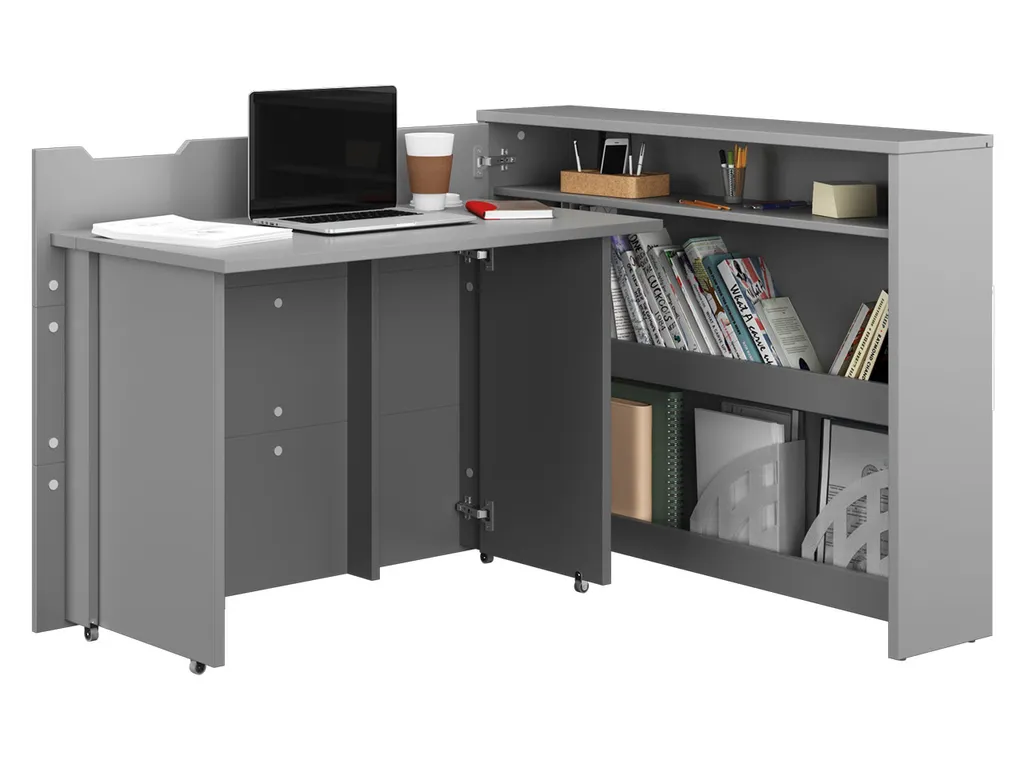 Bureau modulable CELENA gris orientation gauche structure gain de place - 2