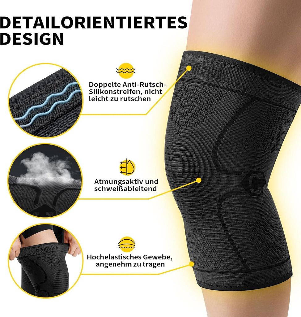 Tutore Ginocchio 2 Pezzi - Ginocchiera Ortopedica Di Compressione Con Antiscivolo, Per Artrosi, Menisco, Sport (Basket, Corsa), Taglia M - 3