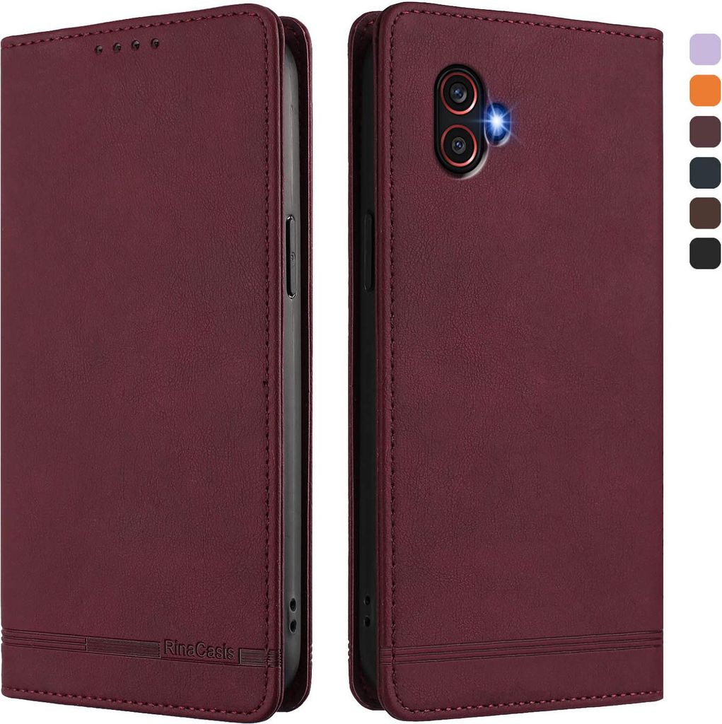 Hülle für Samsung Galaxy XCover6 Pro, Retro Kunstleder Ständer Klapphülle mit Kartenfächer und Magnetische Rot