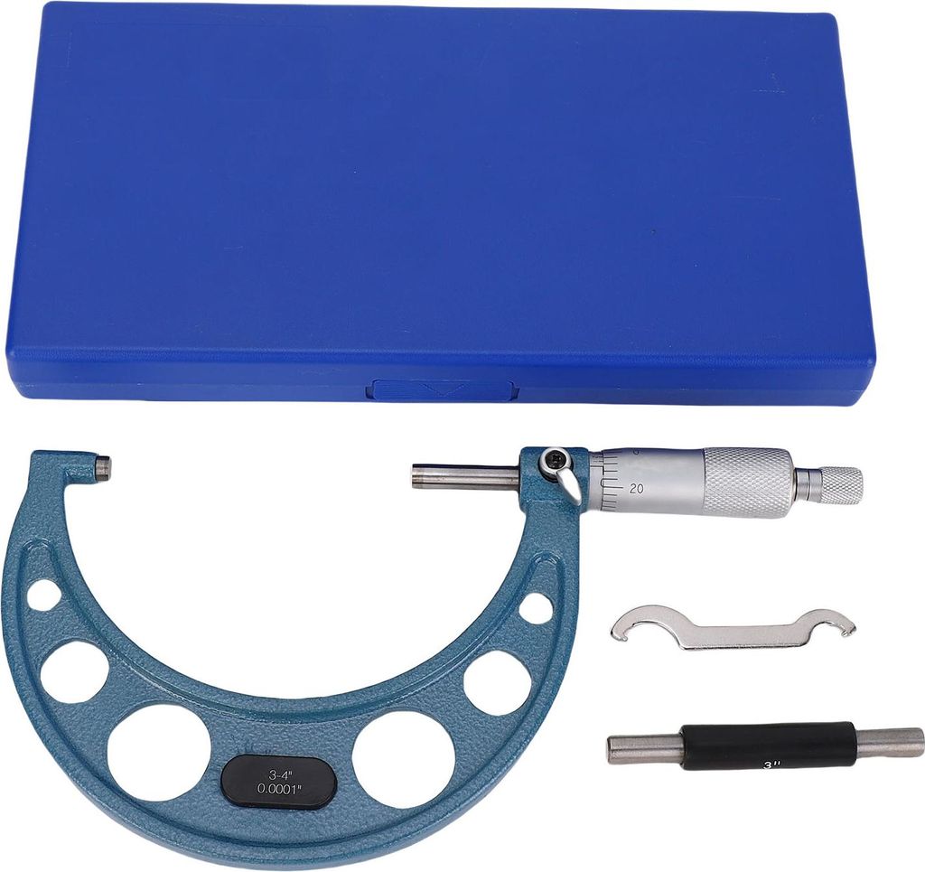 Außenmikrometersatz, Genauigkeit 0,0001 Zoll, Messbereich 3 bis 4 Zoll. Maschinenbaumikrometer zur Längen-, Durchmesser- und Dickenmessung.