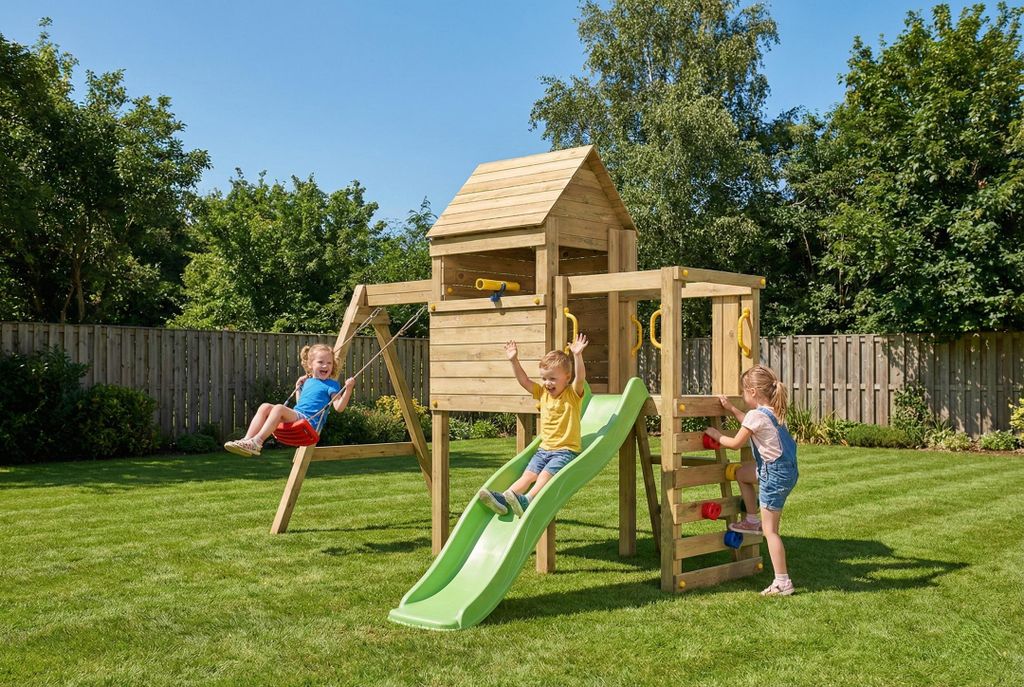 Fungoo LUOMI KDI mit Haus, Kletterwand, Rutsche und Schaukel fur Kinder