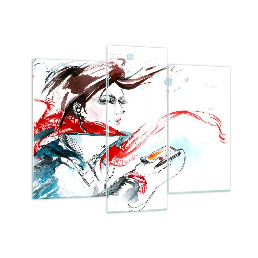 Bilder auf glas - Frau Schal Telefon Illustration - 130x100cm - Glasbilder - Wandbilder - Kunstdruck - Wanddekoration aus Glas - Glas Bilder - Wand...