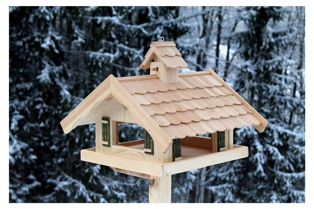 Vogelhaus aus Lärchenholz mit Holzschindeln