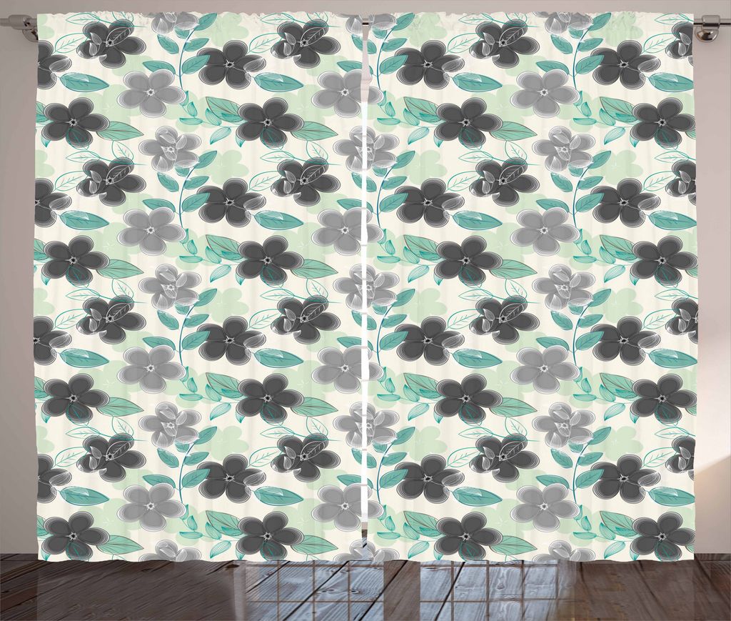 ABAKUHAUS Blumen Rustikaler Vorhang, Abstrakt nostalgischen Retro, Wohnzimmer Universalband Gardinen mit Schlaufen und Haken, 280 x 175 cm, Anthraz...