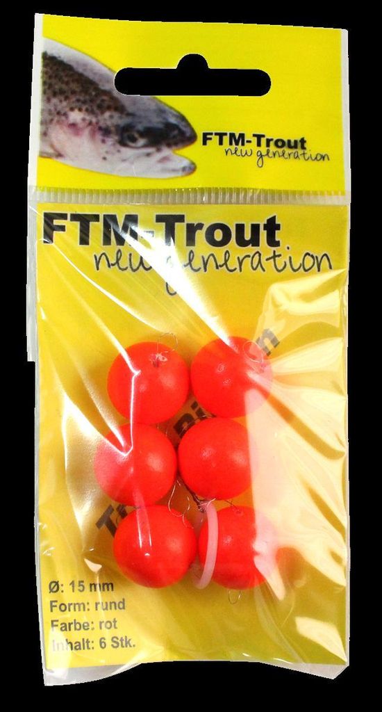 FTM Trout Piloten rund - 6 Pilotkugeln zum Forellenangeln, Farbe/Durchmesser/Inhalt:rot / 15mm / 6 Stück